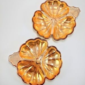 Carnival Glass Marigold 3 Part Clover Shape Dish